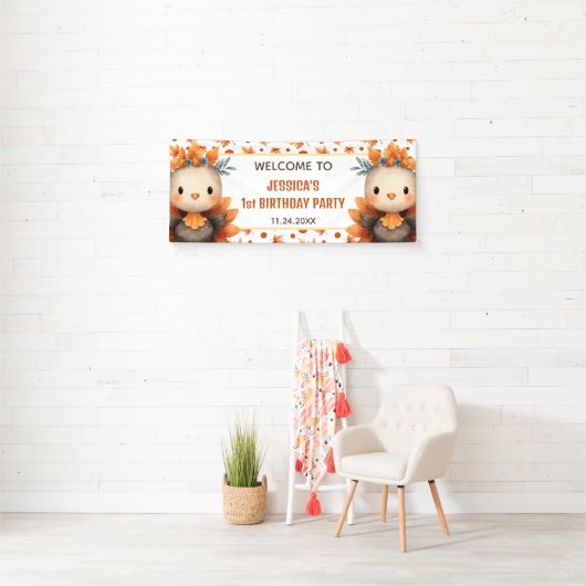 Cute Turkey Thanksgiving Fall 1st Birthday WELCOME Spandoek (Insitu)