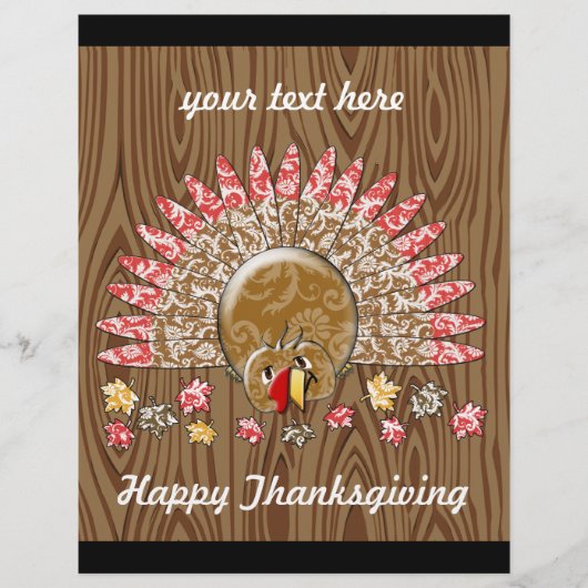Cute Turkey Thanksgiving Flyer Wood Grain (Voorkant)