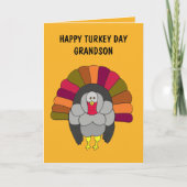 Cute Turkey Thanksgiving wenst kleinzoon kaart (Voorkant)
