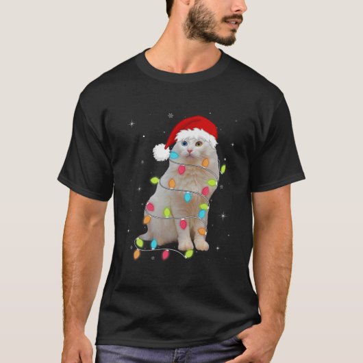 Cute Turkish Van Santa Hat Christmas Light Xmas T-shirt (Voorkant)