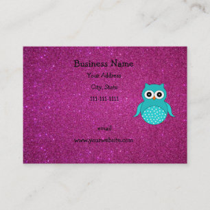 Cute turkooise owl roze glitter visitekaartje