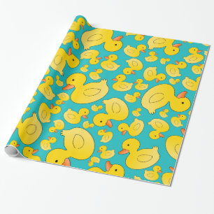 Cute turkooise rubbereenden cadeaupapier