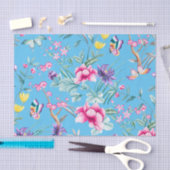 Cute Turqoise Floral & Butterflies Pattern Tissuepapier (Craft)