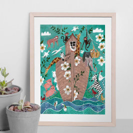 Cute turquoise blauwe kinder ark van Noach kindere Poster