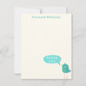 Cute Turquoise Blue Bird Custom Name Bedankkaart (Voorkant)