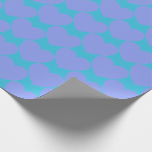 Cute Turquoise Blue en Periwinkle Heart Pattern Cadeaupapier (Hoek)