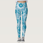 CUTE Turquoise Blue Floral Pattern Leggings (Voorkant)