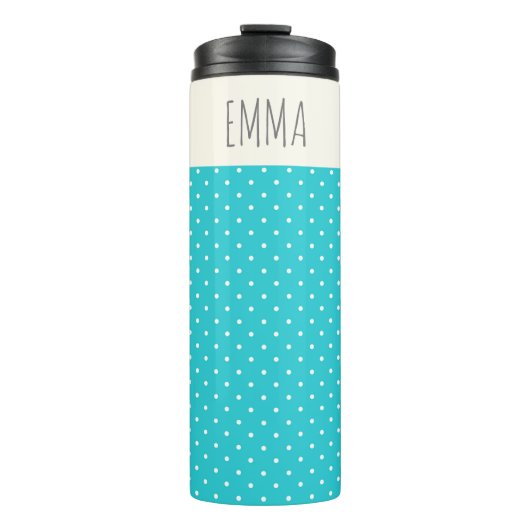Cute Turquoise Blue Polka Dots Personalized Thermosbeker (Voorkant)