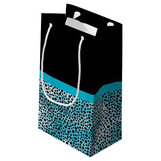 Cute Turquoise Cheetah Print Frilly Bow and Name Klein Cadeauzakje (Achterkant Gekanteld)