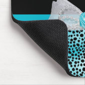 Cute Turquoise Cheetah Print Frilly Bow and Name Muismat (Hoek)