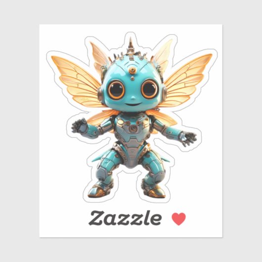 Cute Turquoise Dancing Robot Pixie Sticker (Vel)