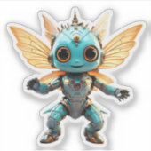 Cute Turquoise Dancing Robot Pixie Sticker (Voorkant)