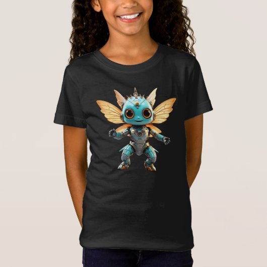 Cute Turquoise Dancing Robot Pixie T-shirt (Voorkant)
