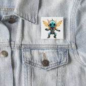 Cute Turquoise Dancing Robot Pixie Vierkante Button 5,1 Cm (In situ)