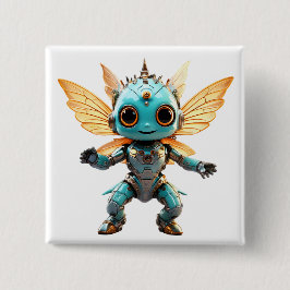 Cute Turquoise Dancing Robot Pixie Vierkante Button 5,1 Cm