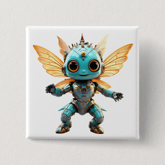 Cute Turquoise Dancing Robot Pixie Vierkante Button 5,1 Cm