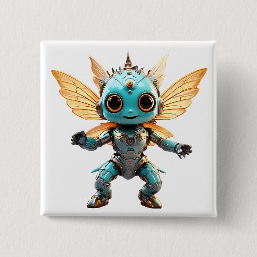 Cute Turquoise Dancing Robot Pixie Vierkante Button 5,1 Cm (Voorkant)