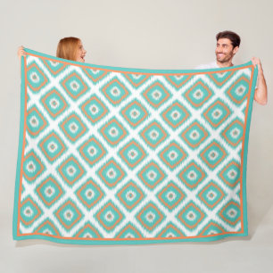 Cute Turquoise Diamond Squares Ikat Mosaic Pattern Fleece Deken