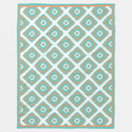 Cute Turquoise Diamond Squares Ikat Mosaic Pattern Fleece Deken (Voorkant)
