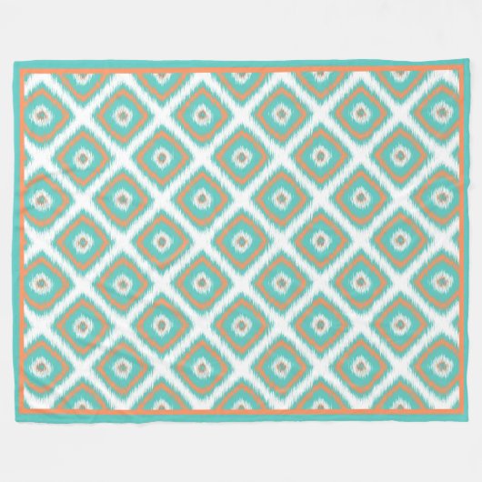 Cute Turquoise Diamond Squares Ikat Mosaic Pattern Fleece Deken (Voorkant (Horizontaal))