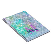 Cute Turquoise eenhoorn nep glinster monogram Notitieboek (Rechterzijde)