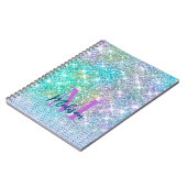 Cute Turquoise eenhoorn nep glinster monogram Notitieboek (Linkerzijde)