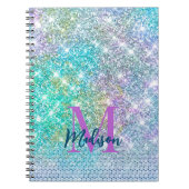 Cute Turquoise eenhoorn nep glinster monogram Notitieboek (Voorkant)