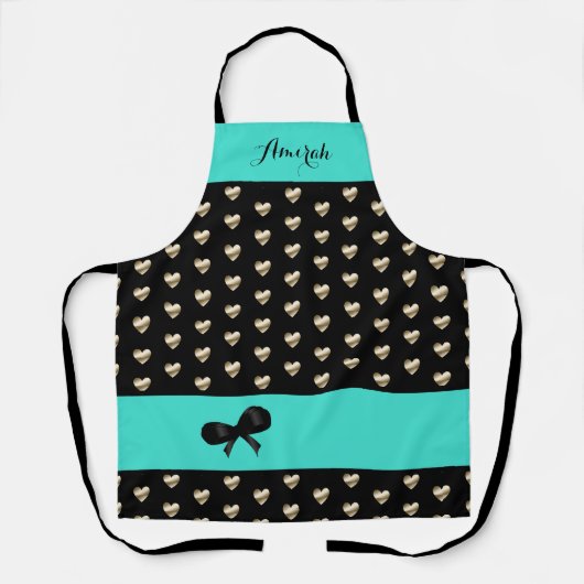 Cute Turquoise en Black Gold Heart Pattern Schort (Voorkant)
