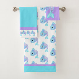 Cute Turquoise en Paarse Fish Bath Towel Set Bad Handdoek