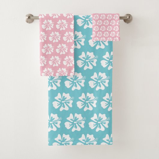 Cute turquoise en roze Hawaiian flower floral Bad Handdoek (Insitu)