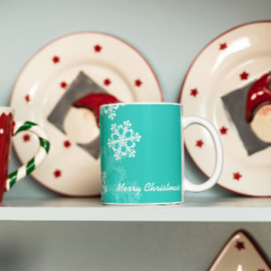 Cute turquoise en witte kerstsnowflakes koffiemok