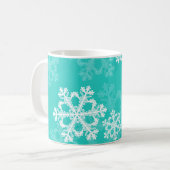 Cute turquoise en witte kerstsnowflakes koffiemok (Voorkant links)