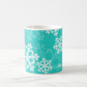 Cute turquoise en witte kerstsnowflakes koffiemok (Center)