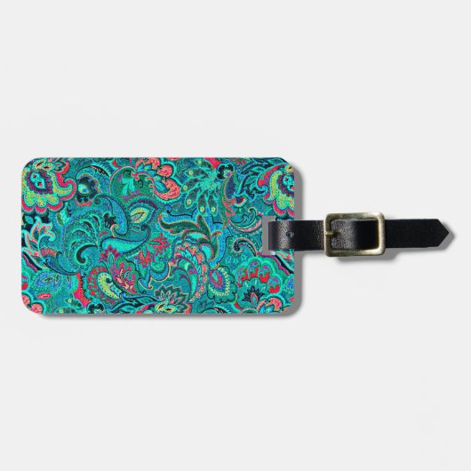 Cute  turquoise floral bagagelabel (Voorkant horizontaal)