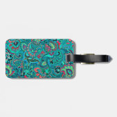 Cute  turquoise floral bagagelabel (Achterkant horizontaal)