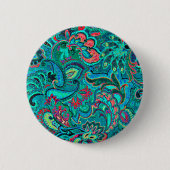 Cute turquoise floral ronde button 5,7 cm (Voorkant)