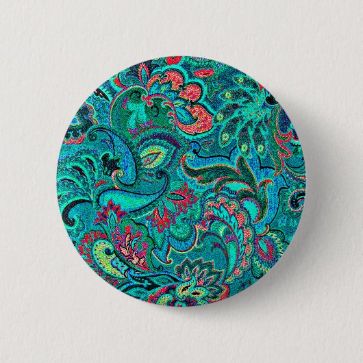 Cute turquoise floral ronde button 5,7 cm (Voorkant)