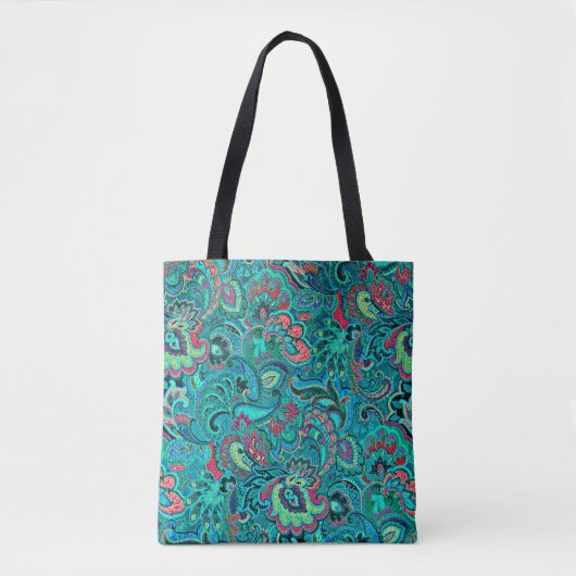 Cute  turquoise floral tote bag (Voorkant)