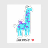 Cute Turquoise Giraffe Paarse Folk Art Bird Laptop Sticker (Vel)