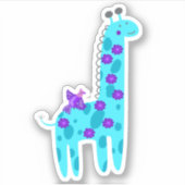 Cute Turquoise Giraffe Paarse Folk Art Bird Laptop Sticker (Voorkant)
