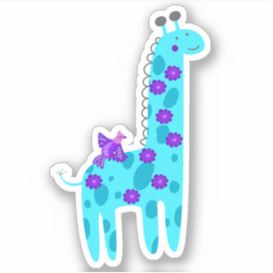 Cute Turquoise Giraffe Paarse Folk Art Bird Laptop Sticker
