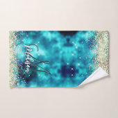 Cute turquoise gold faux glitter monogram bad handdoek (Handdoek)