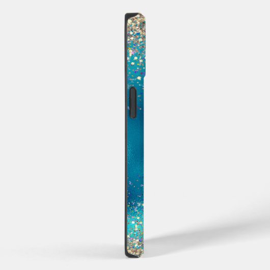 Cute turquoise gold faux glitter monogram Case-Mate iPhone case (Achterkant / Rechts)