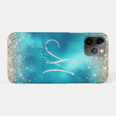 Cute turquoise gold faux glitter monogram Case-Mate iPhone case (Achterkant (horizontaal))