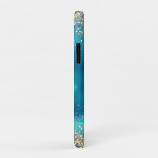 Cute turquoise gold faux glitter monogram Case-Mate iPhone case (Achterkant/rechts)
