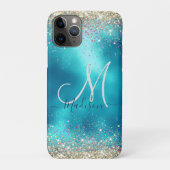 Cute turquoise gold faux glitter monogram Case-Mate iPhone case (Achterkant)