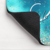 Cute turquoise gold faux glitter monogram muismat (Hoek)