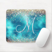 Cute turquoise gold faux glitter monogram muismat (Met muis)