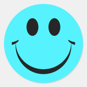 Cute Turquoise Happy Face Custom Ronde Sticker