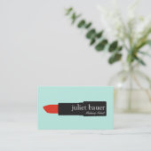 Cute Turquoise Makeup Artist Lipstick Logo Beauty Visitekaartje (Staand voorkant)